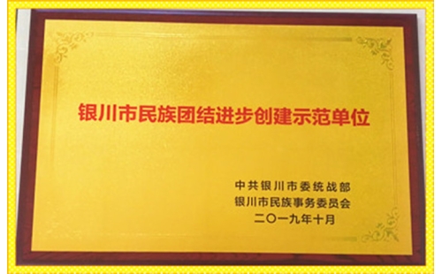 祝賀伊百盛獲得 “銀川市民族團(tuán)結(jié)進(jìn)步創(chuàng)建示范單位”榮譽(yù)稱號(hào)